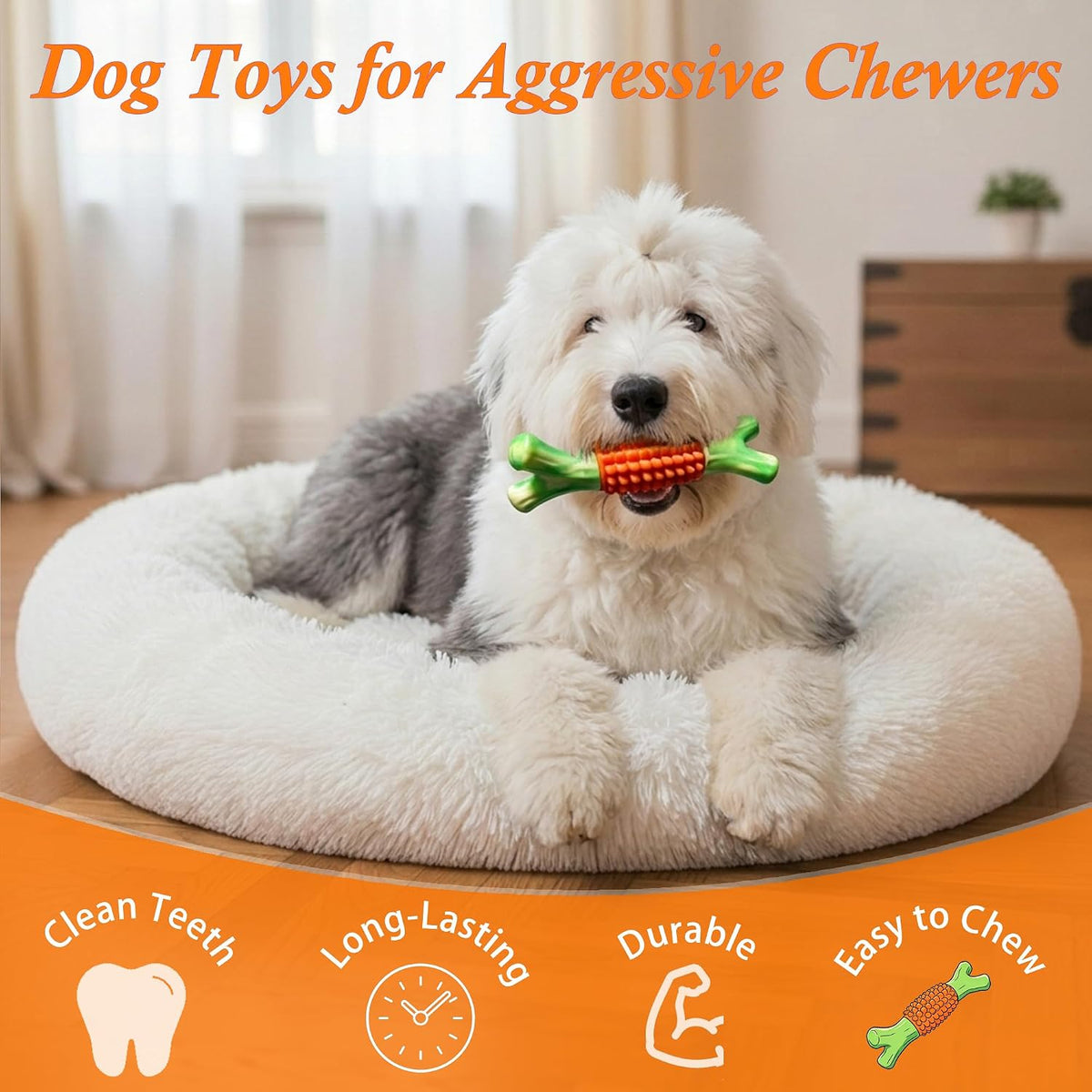Dog Toys for Aggressive Chewers, Tough Stick Chew Bone | Durable Rubber & Nylon Dog Bones, Indestructible Dog doys for Medium,Large Dogs,Beef Flavor