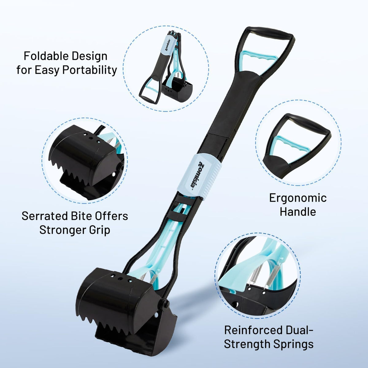 ZOMISIA 26" Pooper Scooper with Waste Bags - Poop Scooper for Large Dogs with Long Handle High Strength Material and Durable Spring for Yard, 30 Count Poop Bags