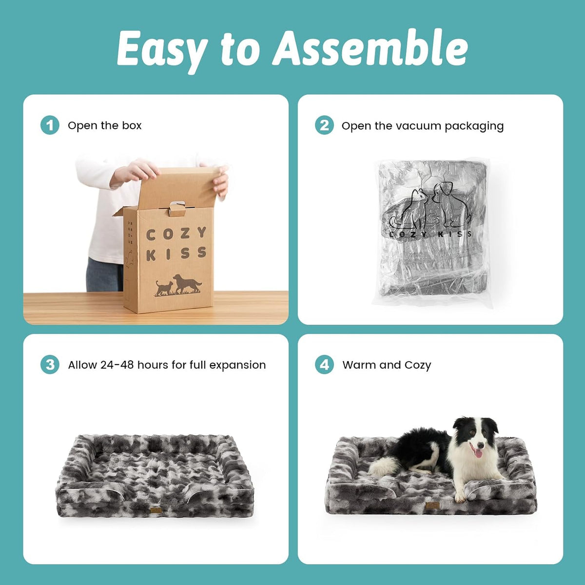 COZY KISS Warm Orthopedic Dog Bed for Large Dogs, 36x27 Inch, Tie Dye