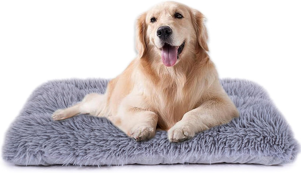 Machine Washable Dog Bed, Deluxe Plush Dog Crate Pad and Cat Bed, Anti-Slip Bottom Kennel Pad Mat, Fuzzy Pet Beds for Large, Medium, Small Dogs Breeds (Grey, 36.0" L x 24.0" W x 3.0" Th x 1 Pack)