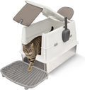 Extra Large Stainless Steel Cat Litter Box with 120° Lid for Multiple Cats, Enclosed Top Entry Litter Box High-Sided Anti-Leak Litter Box, Dog Proof Litter Boxes with Litter Step & Scoop