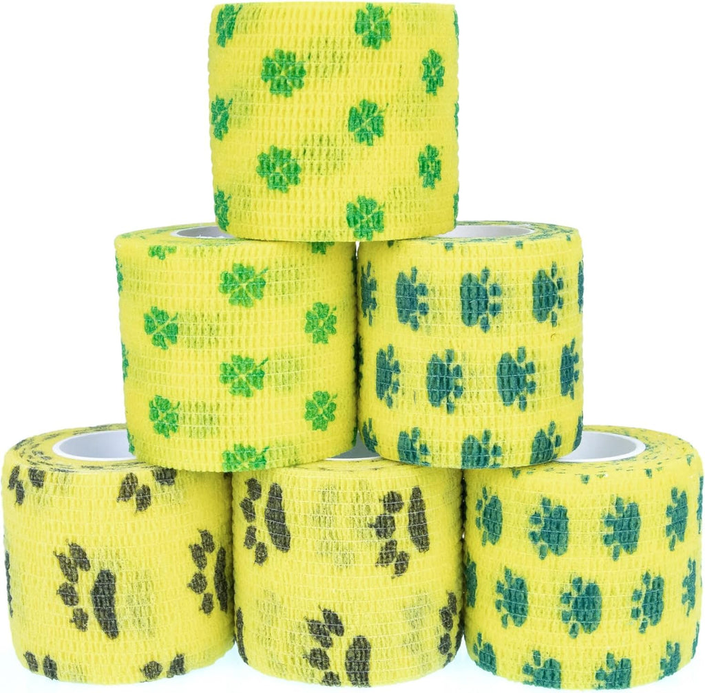 Self Adhesive Bandage Wrap Animal Cohesive Bandage Self Adherent Wrap First Aid Tape for Dogs Cats Horses Birds & Wrist Healing Ankle Sprain (2 Inch Ye Paw Set 6 Rolls)