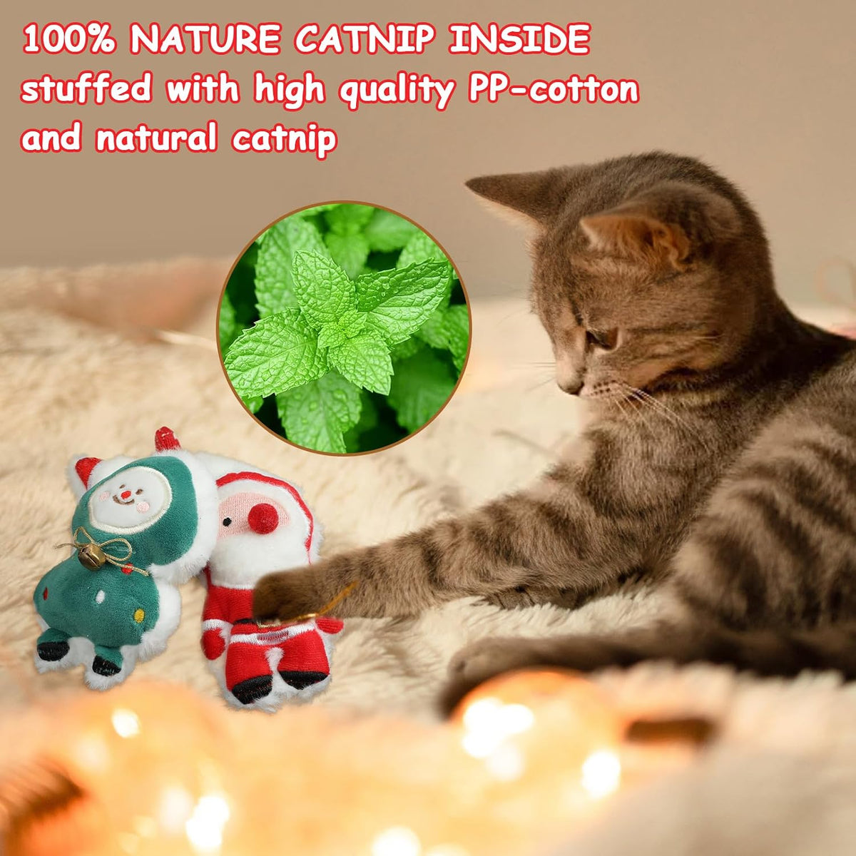 FOIMAS 3pcs Christmas Catnip Toys,Xmas Cat Toys Plush Santa Claus Snowman Tree Interactive Chew Bite Toys for Cat Kitten Indoor