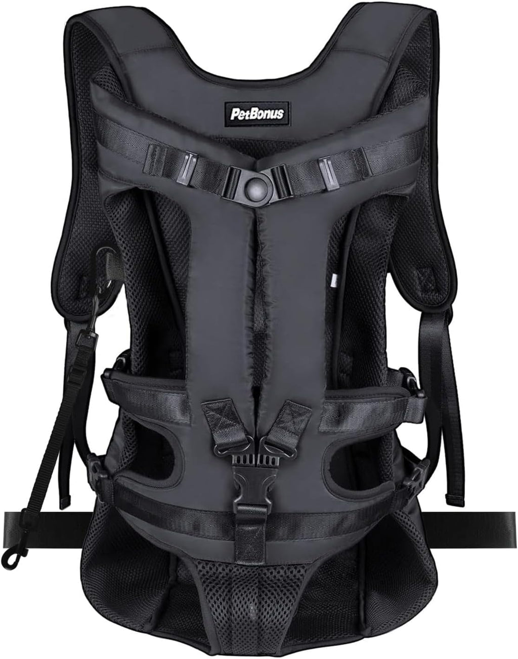 PetBonus Pet Front Dog Carrier Backpacks, Adjustable Pet Backpack, Legs Out Easy-fit Puppy Chest Carrier for Medium Small Dogs, Hands Free for Hiking, Cycling (Black, XL)