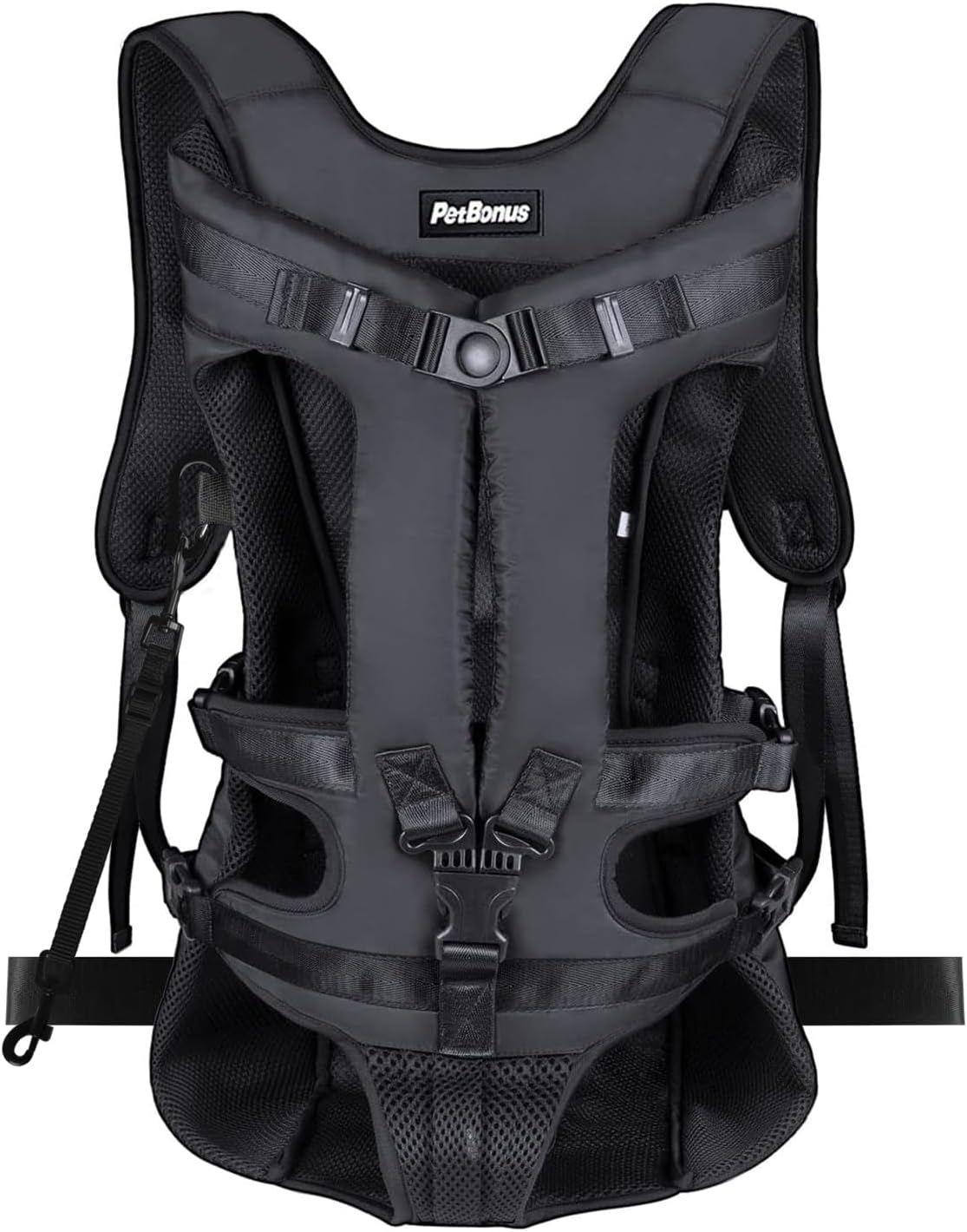 PetBonus Pet Front Dog Carrier Backpacks, Adjustable Pet Backpack, Legs Out Easy-fit Puppy Chest Carrier for Medium Small Dogs, Hands Free for Hiking, Cycling (Black, XL)
