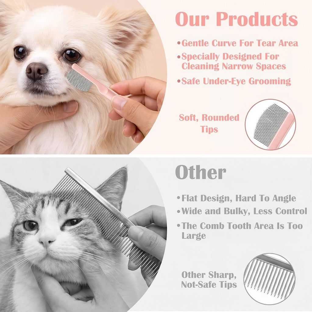 Round-Tip Dog Eye Comb, Pink Fine Tooth Comb for Small Pet Dog Cat Hamster