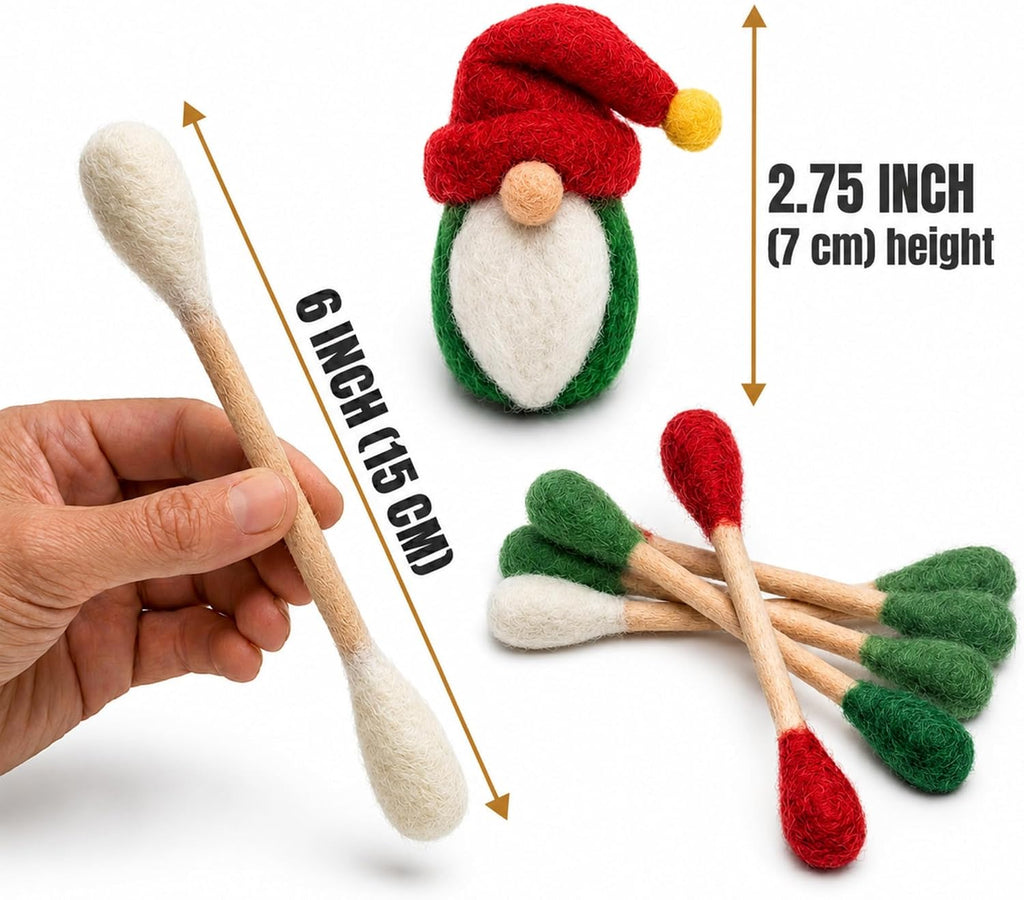Glaciart One Christmas Cat Toys, 7-Pack Wool Felt Swabs + Gnome, Catnip