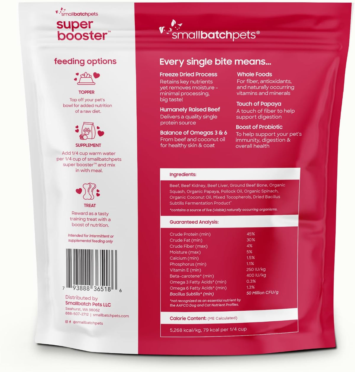 smallbatch Freeze Dried Dog Treat or Topper with Probiotics, Beef 18oz
