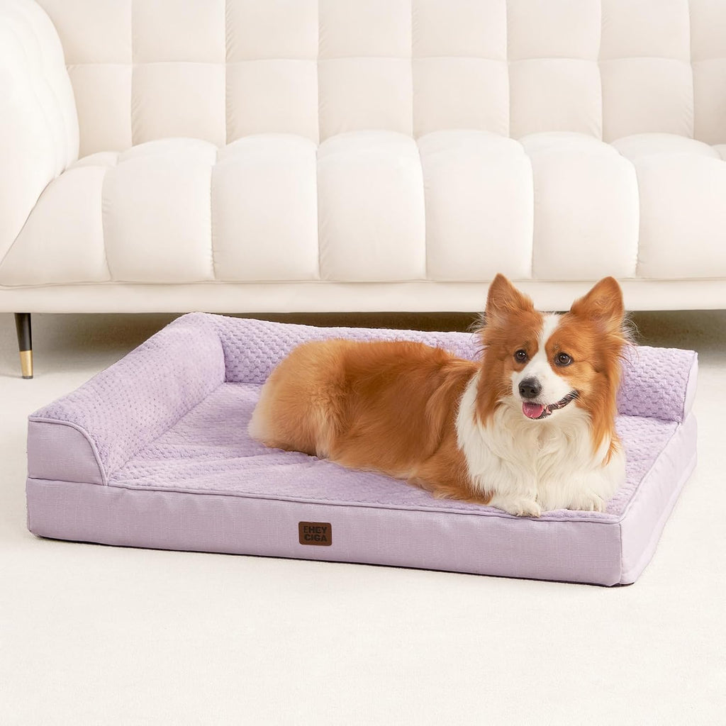 EHEYCIGA Memory Foam Dog Bed for Crate, L Plus Orthopedic Dog Bed, Lilac