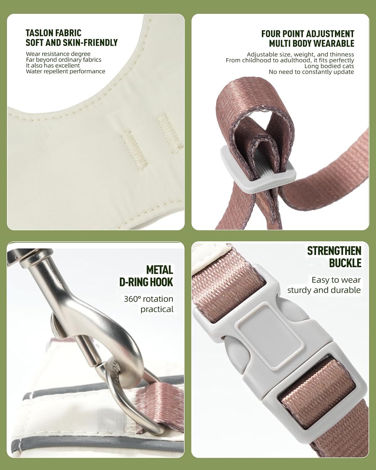 Cat Harness and Leash Set with Reflective Strips, Escape Proof Adjustable Vest, Premium Taffeta Fabric Soft Lightweight, Tear Resistant, for Kitten Small Cats Outdoor Walking (Beige, XS)