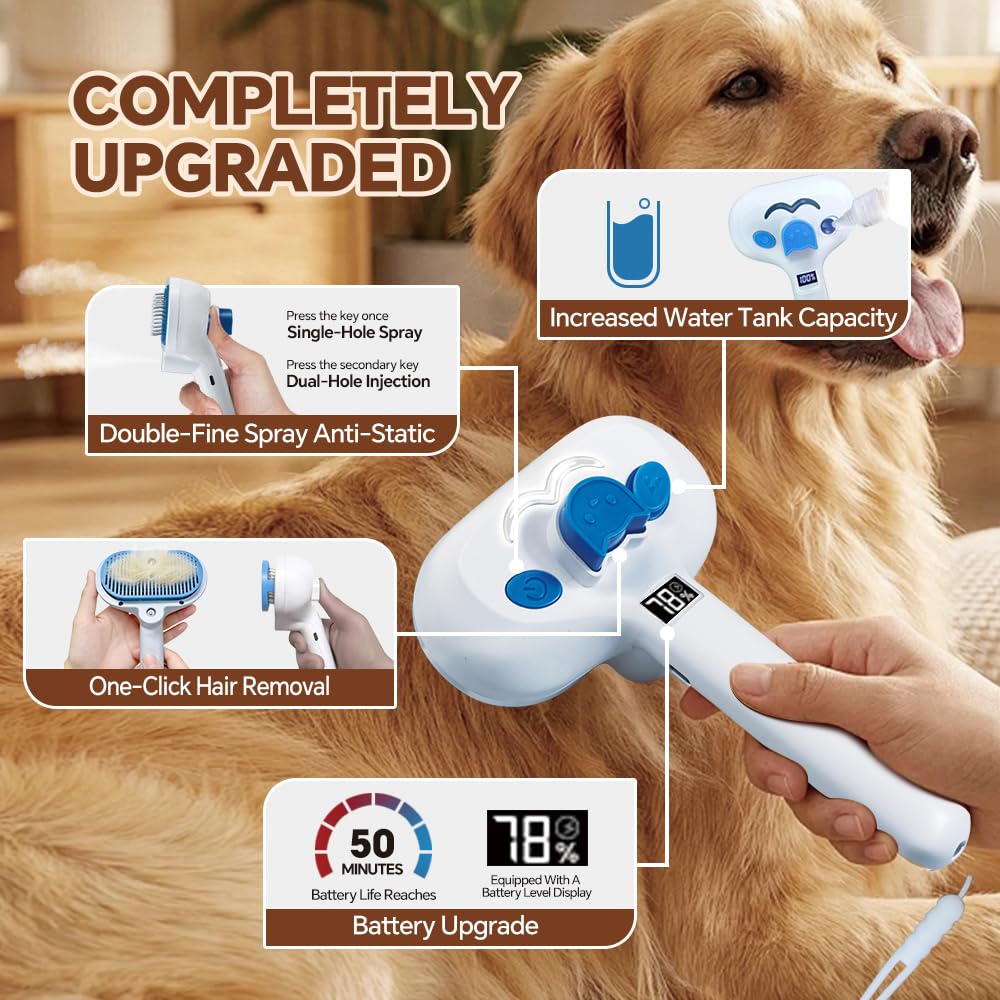 Pet Steam Brush Mist Spray, Grooming shedding Tool, Steam Brush for Dog Cat