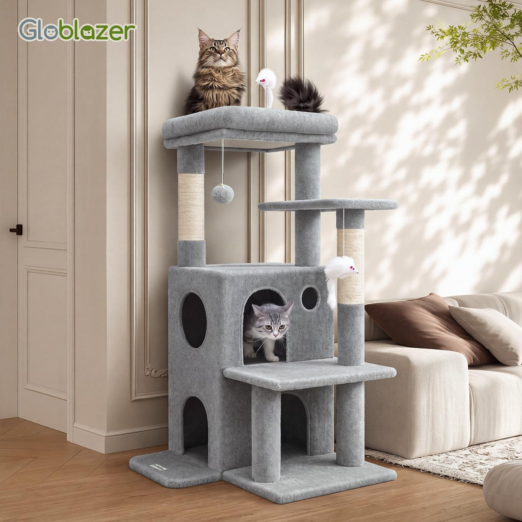 Globlazer Cat Tree Tower for Indoor Cats Large Adult, FC50, Light Grey