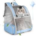 Cat Backpack Carrier, Small Dog Carrier Backpack with Fully Ventilated Mesh, Kitten Wand Feather Toy & Safety Leash, Collapsible Travel Hiking Pet Carrier for Small Dogs Cat Puppy Kitten Bunny (Blue)