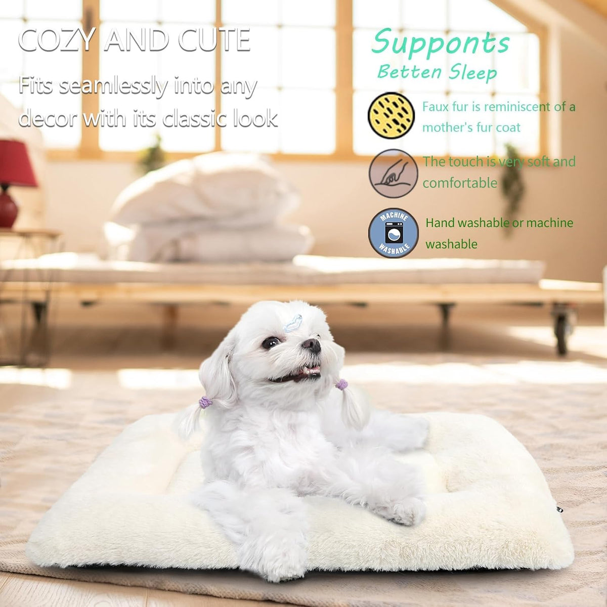 Crate Beds for Small Dogs Ultra Soft Cat Bed for Indoor Cats Washable & Anti-Slip XS Kennel Pads for Crates 22 Inch Fluffy Comfy Pet Sleeping Mat for Puppy and Kitten,Beige