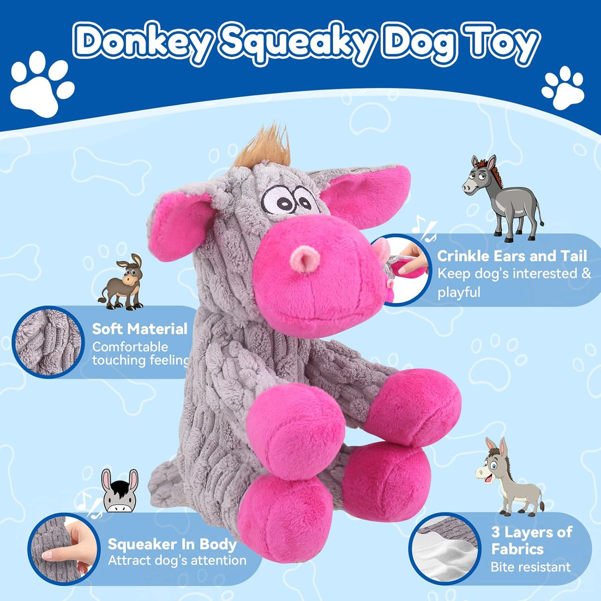 loncoldy Plush Chew Toys for Large Dogs, Tough Crinkle Stuffed Animal Squeaky Interactive Toys for Small Medium Large Dogs, Keep Them Busy, Big Pet Toys