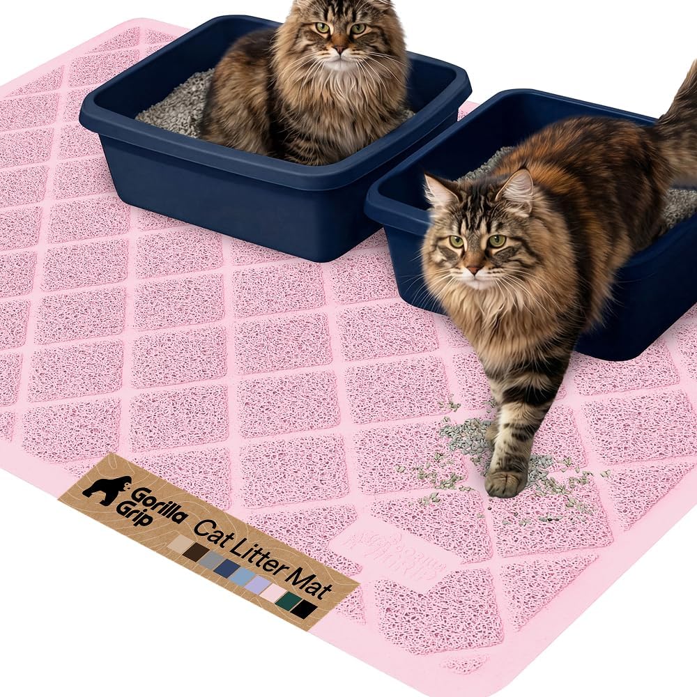 GORILLA GRIP Cat Litter Mat, Coiled Mesh Trapping Mats 47x35 Light Pink
