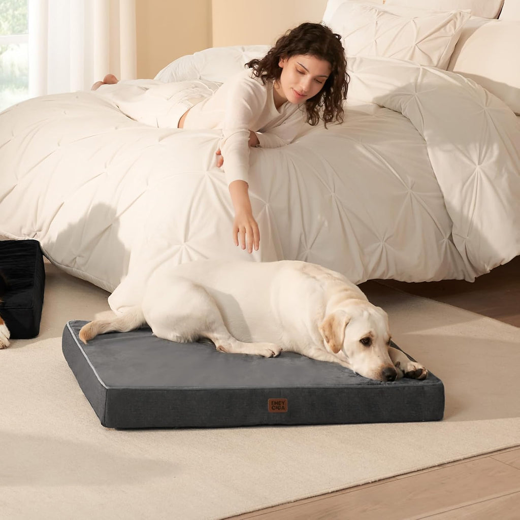 EHEYCIGA Large Waterproof Dog Bed Washable for Crate, 35x23Inch, Dark Grey