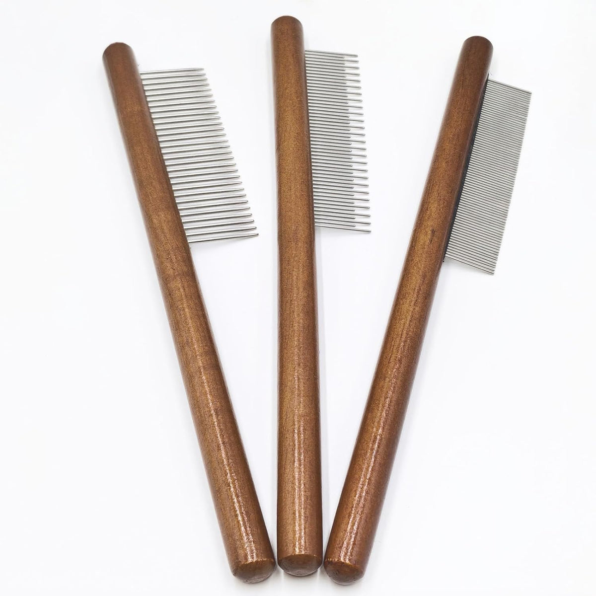 3-Pack Wood Pet Grooming Comb, Stainless Steel Flea Comb