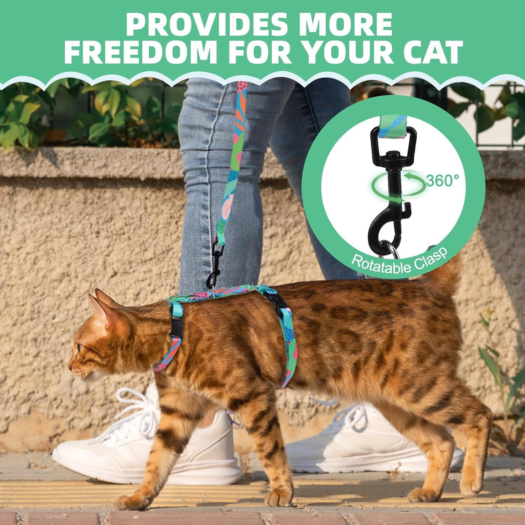 PAWCHIE Cat Harness and Leash Set, Cats Escape Proof-Adjustable Kitten Harness Lightweight Soft Outdoor Walking Travel Pet Safe Harness, Puppy Harness for Girl Cats Bunny Rabbit Small Dog, Green S