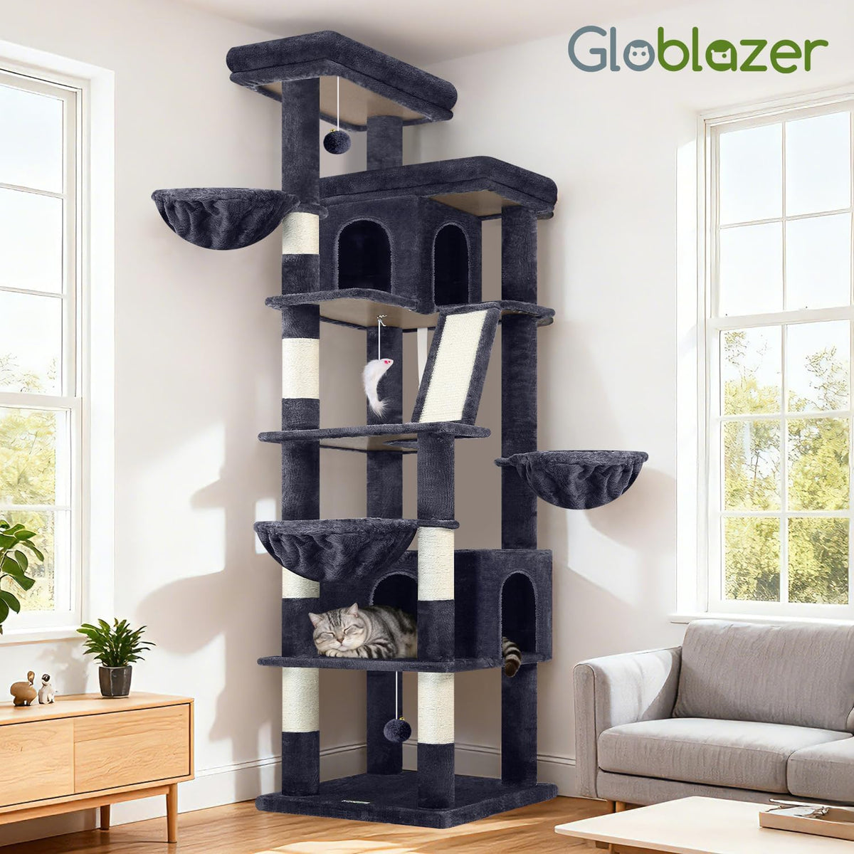 Globlazer 80in XXL Extra Large Corner Cat Tree Tower, S80G, Dark Grey