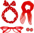 50s Set 50's Costume Accessories Chiffon Scarf Cat Eye Glasses Bandana Tie Headband Earrings for Cosplay Party