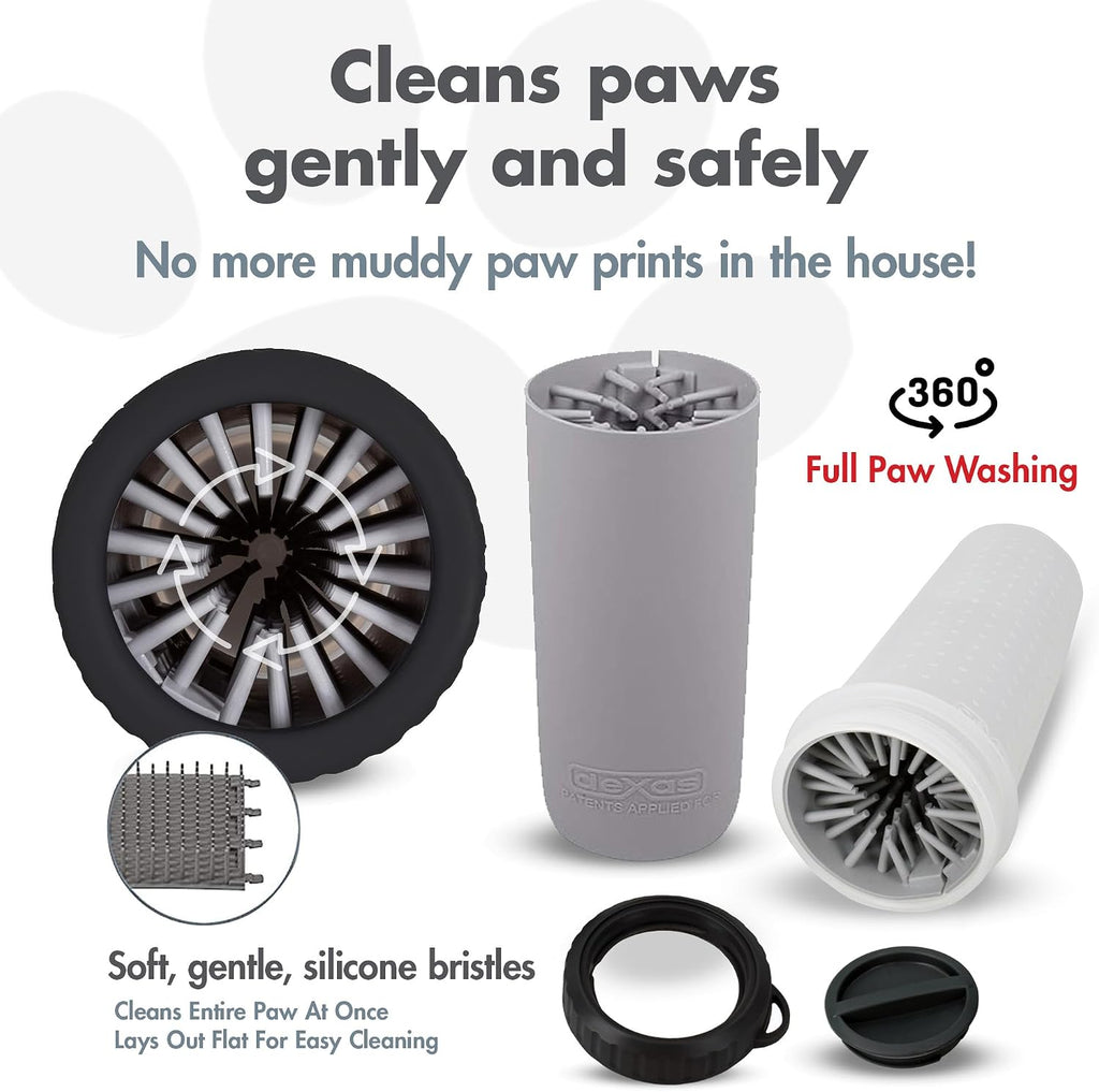 Dexas Lidded MudBuster Large Dog Paw Cleaner, Light Gray, Fits 2.5"-3.5" Wide Paws Gentle Silicone Bristles for Quick, Easy Cleaning 