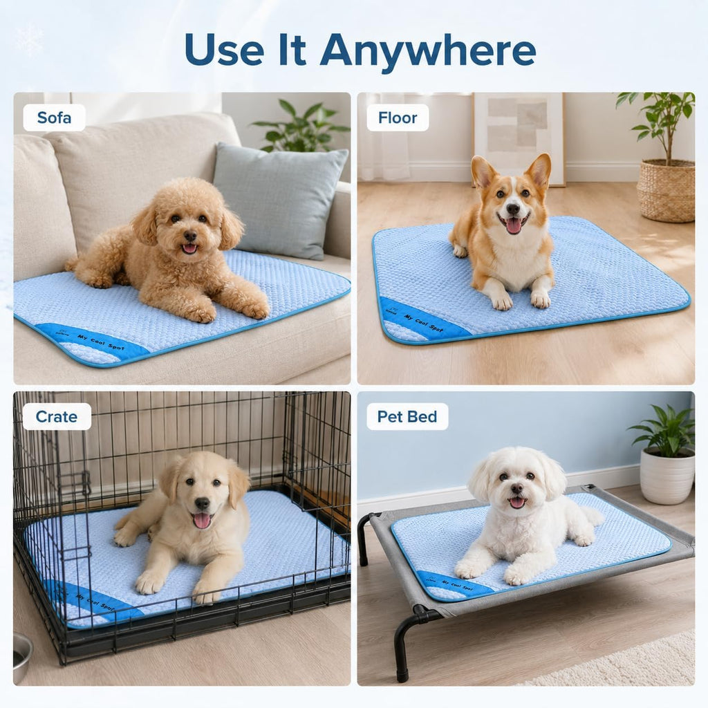 Pet Cooling Mat for Dogs & Cats – Ice-Silk Breathable Washable Foldable Cooling Blanket, Durable Portable Non-Slip Dog Bed for Crate, Kennel, Car & Outdoor Use, Blue 39.4 x 27.6in Large