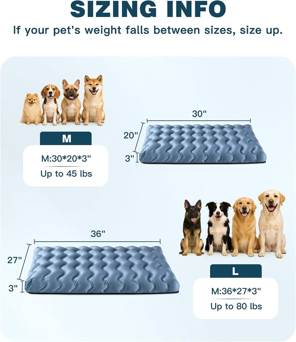 Washable Dog Bed, Cooling Dog Crate Bed Mat with Memory Foam, Water-Resistant Outdoor Dog Bed for Large Medium Small Dogs