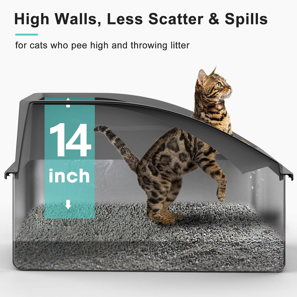 AIPERRO Stainless Steel Litter Box | XXL Deepened 8" Design Metal Cat Box | High Sided with Lid for Big Cats | Anti-Urine Leakage | Non-Stick Bottom & Easy to Clean | Includes Litter Mat & Metal Scoop
