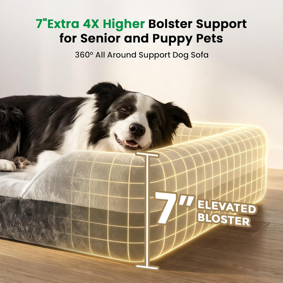 Orthopedic Dog Bed for Large Sized Dogs, Cooling Gel Memory Foam, 7-Inch Bolster Sides, 2 Washable Covers, Chew Resistant Waterproof Pet Sofa, Senior Dog Crate Bed, Nonslip,35"
