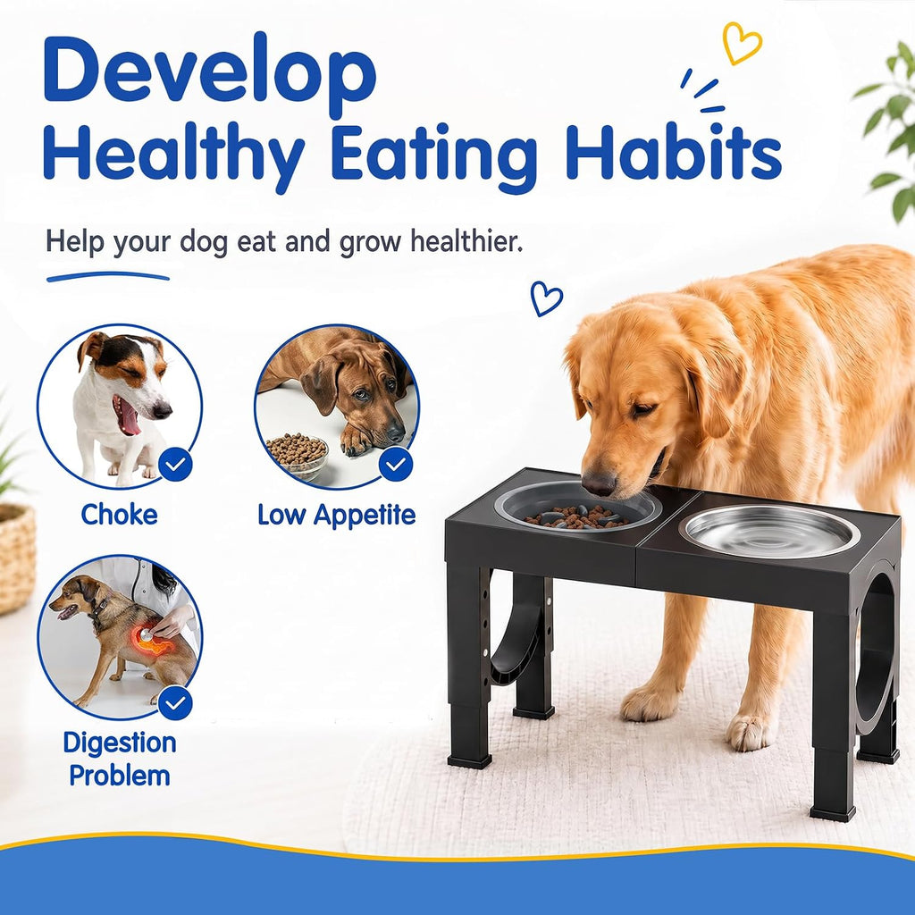 XIAZ Elevated Dog Bowls Large Breed Raised Dogs Bowl Stand Large/Medium Sized Dog Slow Feeder Dogs Bowls Food Water Stands 5 Heights Adjustable 9/11/12/14in Pet Feeder Dish Station