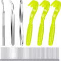 Boao 7 Pcs Tick Removal Tool Kit, Include 3 Plastic Removers, 3 Stainless Steel Tweezers with Comb for Dog and Cats(Fluorescent Green)