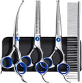 Gimars Professional 5 in 1 Grooming Scissors for Dogs 4CR with Safety Round Tip, Heavy Duty Titanium Coated Straight & Thinning & Curved Shears 