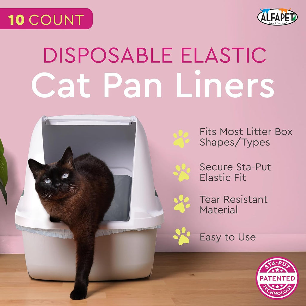Alfapet Elastic Cat Litter Box Liners - Extra Giant 10 Count - Tear-Resistant Cat Litter Bags - Waterproof Kitty Litter Liners - Fits Litter box Pan Sizes XL, Giant, X-Giant, 37" x 18", 20 lb Capacity