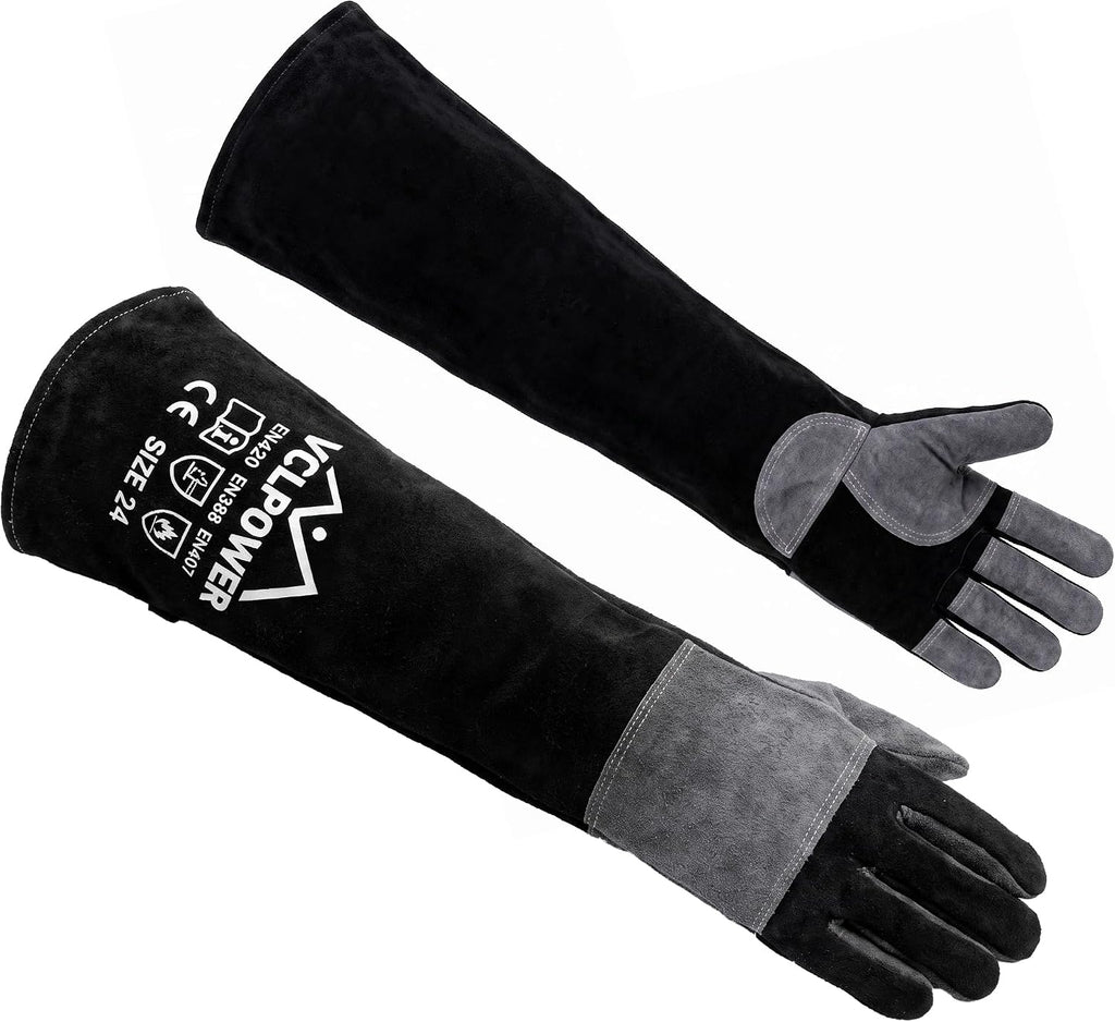 vclpower Animal Handling Gloves, Bite Proof Double Leather, 24 in, Size L