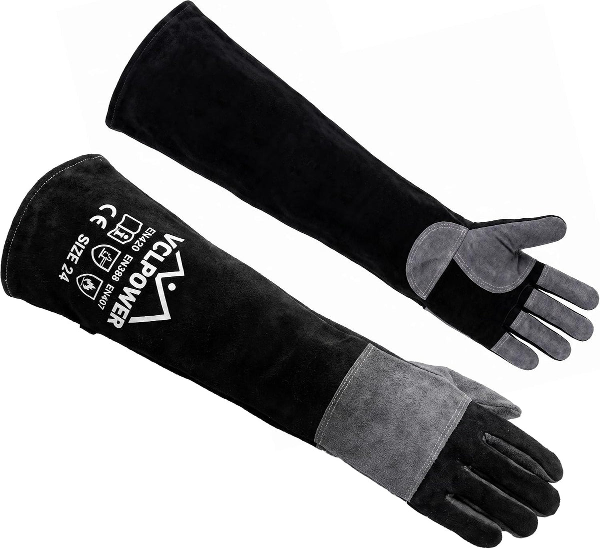 vclpower Animal Handling Gloves, Bite Proof Double Leather, 24 in, Size L