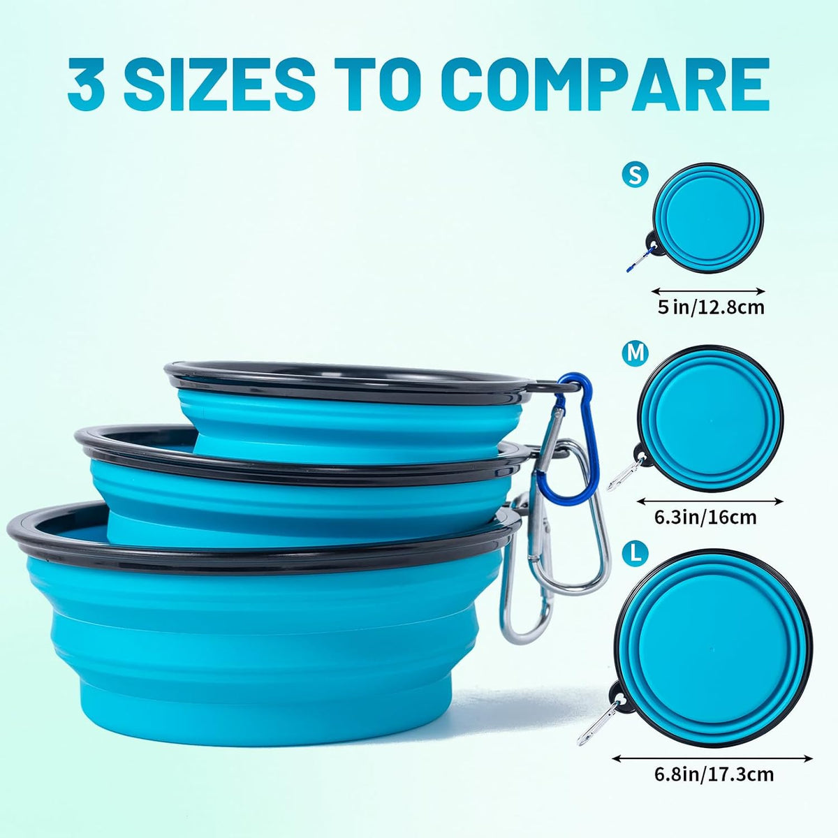 SLSON Collapsible Bowl with Cover Lids,2 Pack Dog Travel Bowls Portable Foldable Cat Water Dish Bowl for Pets Walking Parking Camping (Light Blue and Green, Small) 