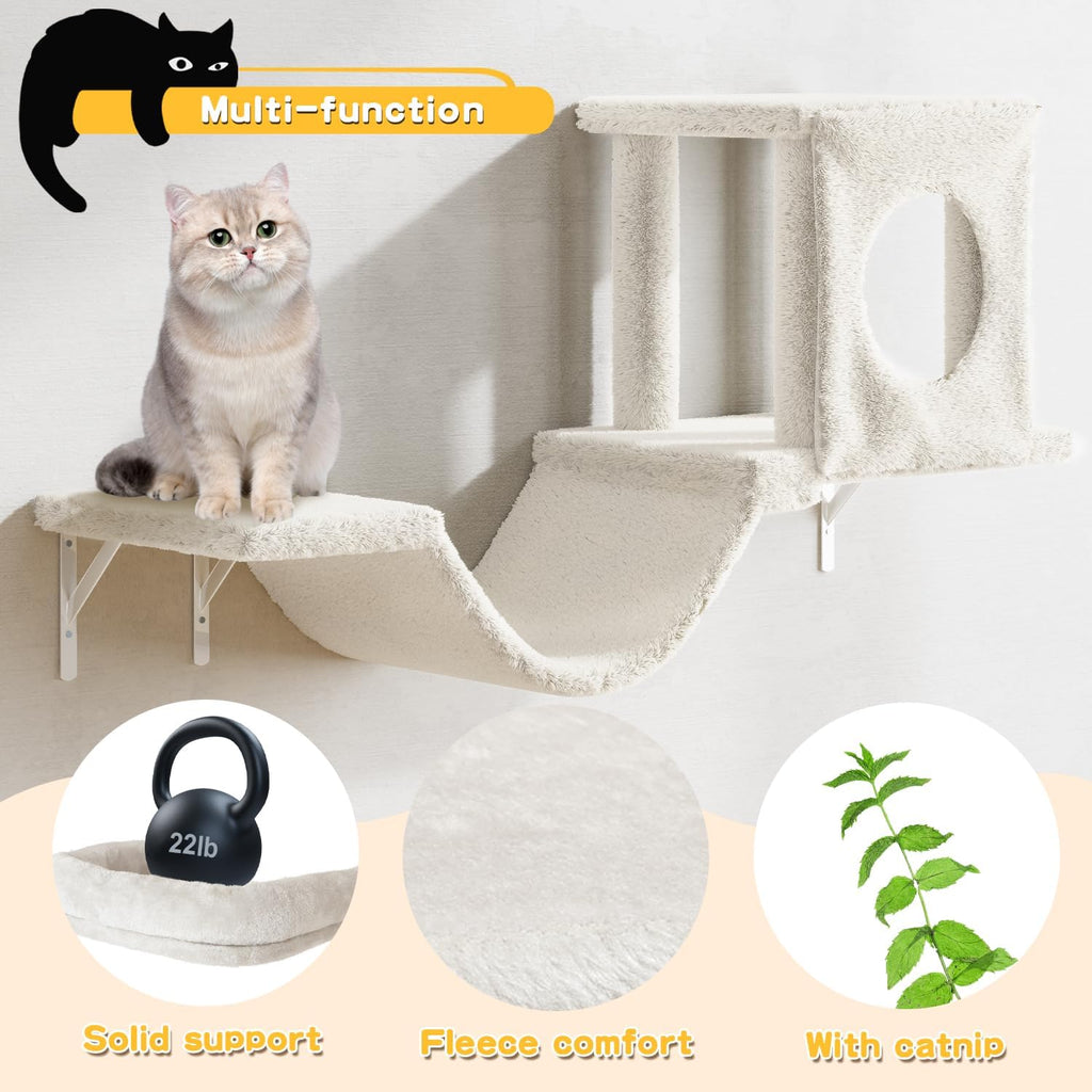 12-in-1 Cat Wall Shelves, Luxury Wall-Mounted Cat Shelves, Beige