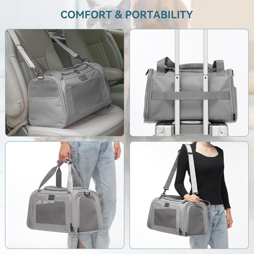 PETSFIT Cat Carrier, Grey, Small and Medium Cats Under 12 Lbs