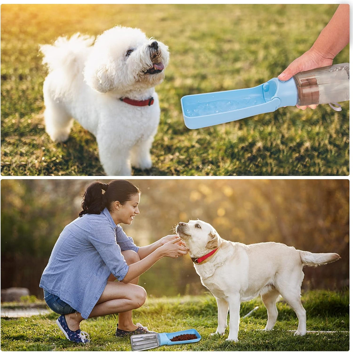 Foldable Dog Water Bottle, Leak Proof Dispenser, SkyBlue, 19oz | Portable Water Dispenser, Dishwasher Safe, for Puppy Small Medium Large Dogs, Pet Drink Cup for Walking Hiking Traveling