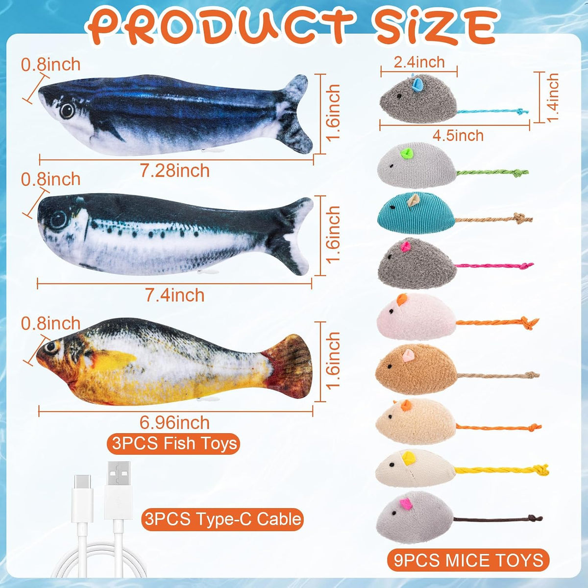 Leitee 12 Pack Cat Toys Plush Mice Flopping Fish for Indoor Cats Dogs