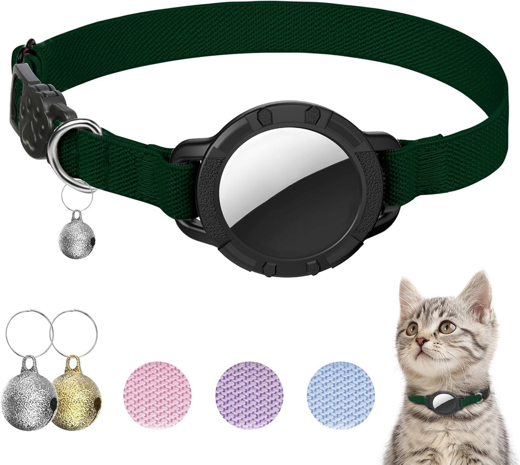 AirTag Cat Collars, Stretchy Collar with AirTag Holder and Bell