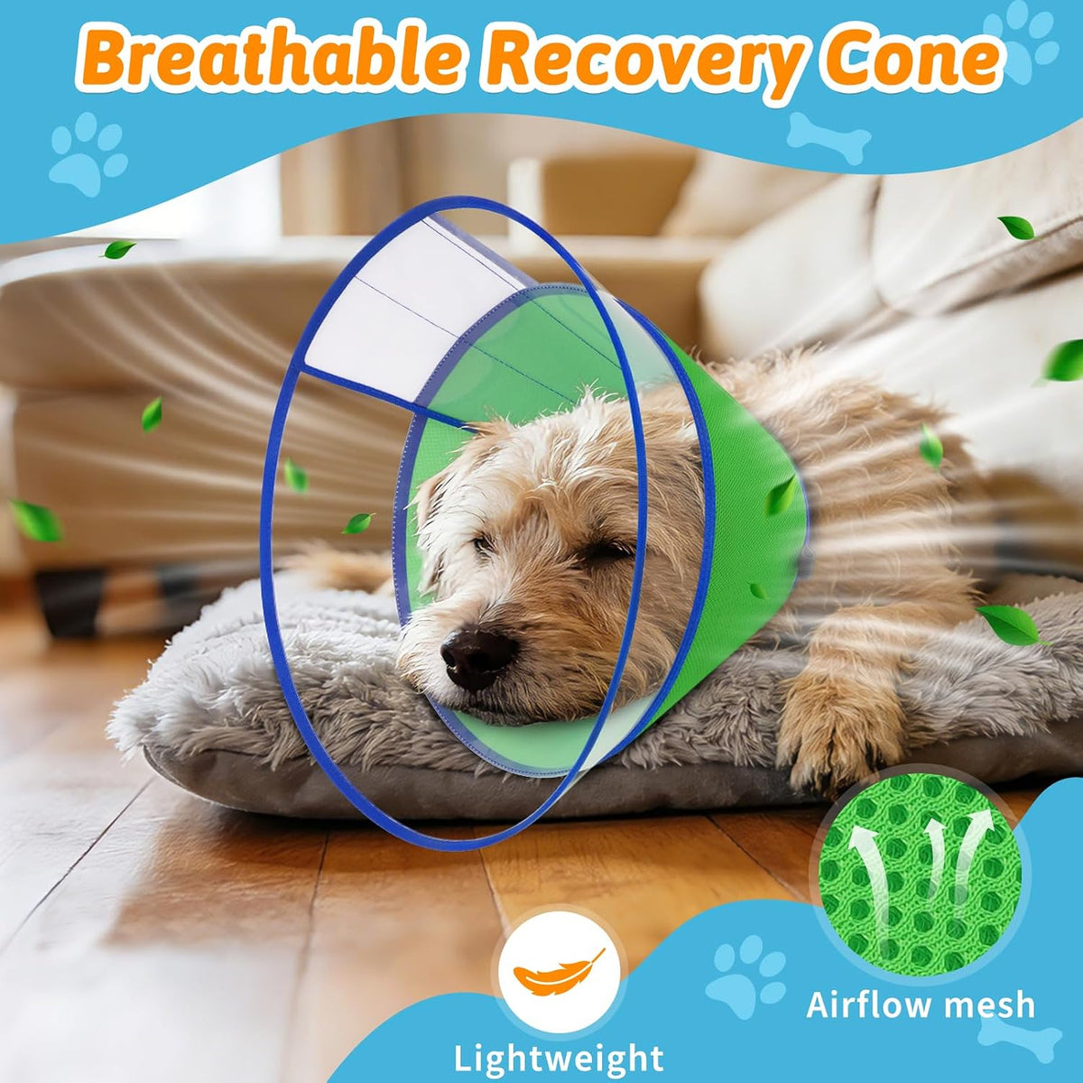 Dog Cone Collar, Clear Soft Cone to Stop Licking, Breathable Mesh