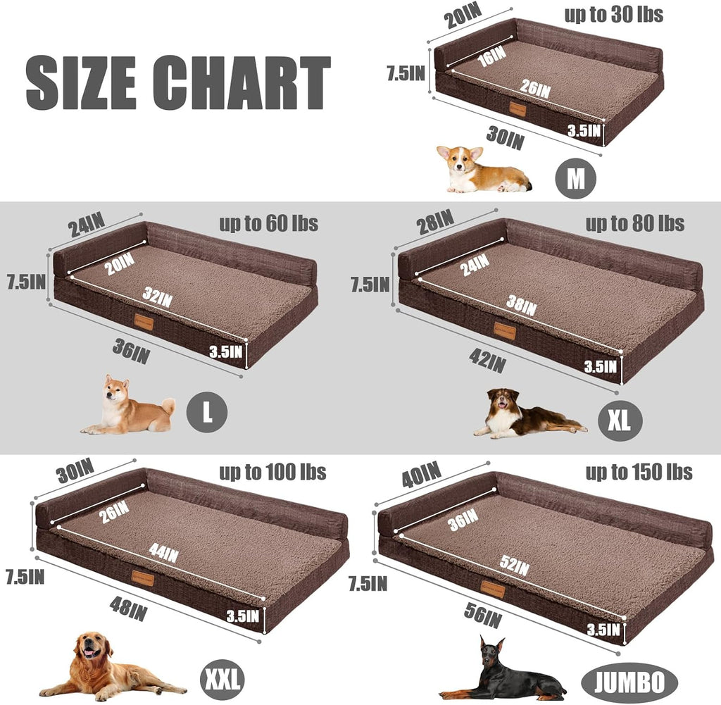 Patas Lague Orthopedic Large Dog Bed Washable Pet Sofa Bed 56''X40''Brown