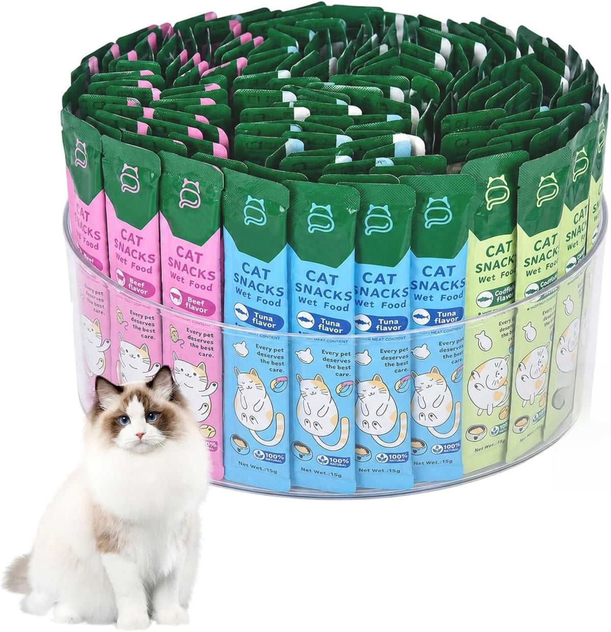 Lickable Cat Treats Organizer, 9 inches Lazy Susan Acrylic Squeeze Up Cat Food Storage Container, Wet Cat Treats Storage for Kitchen Cabinet Pantry Shelf Countertop