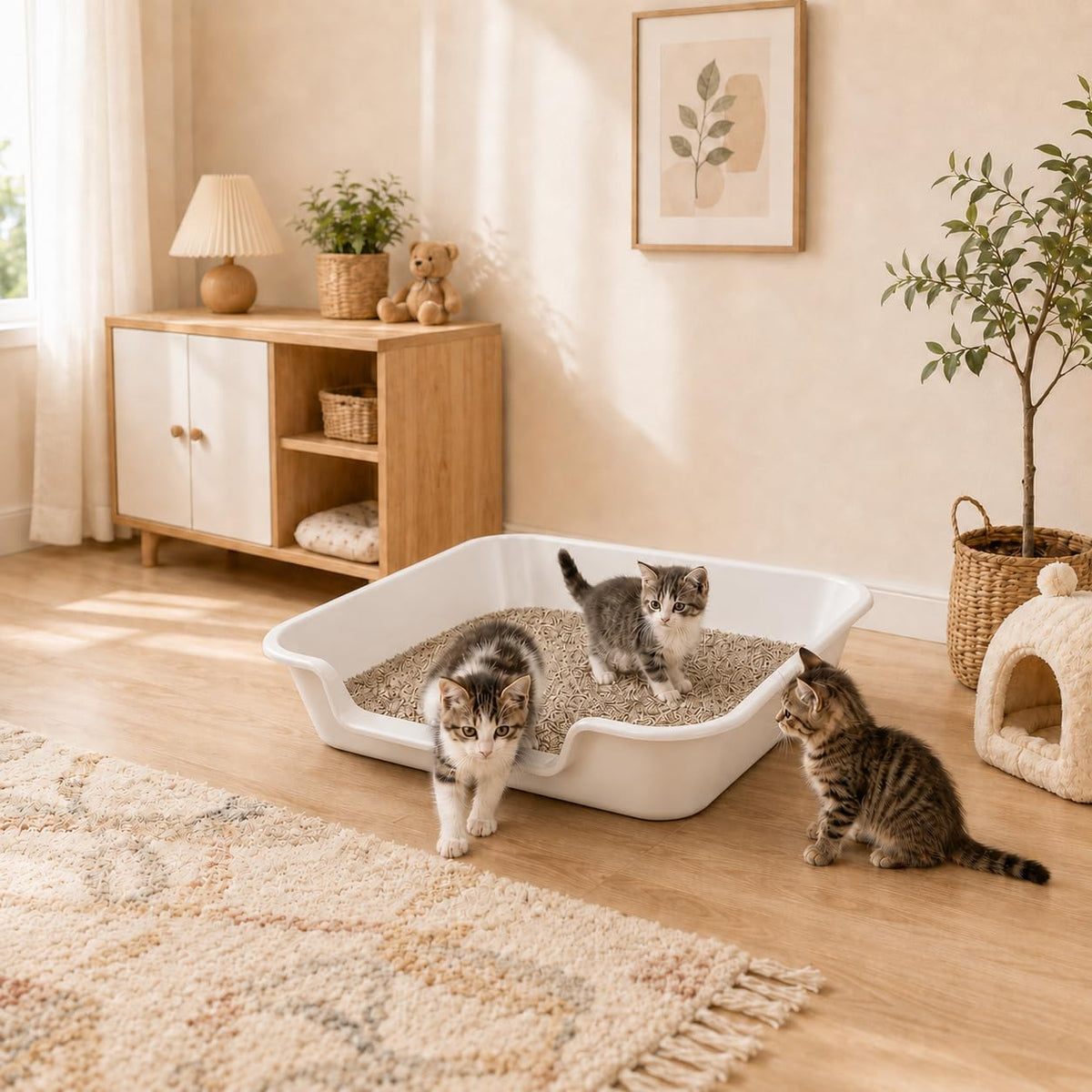 Extra Large Low Entry ABS Cat Litter Box, White, 24" L x 20" W, 2 Pack | Durable low entry litter box, non-stick, odor-free, ideal for seniors, kittens, rabbits, large cats and multi-pet homes.