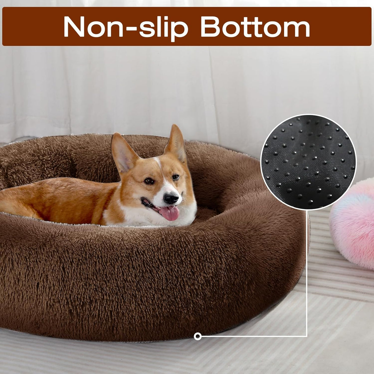 JOLLYVOGUE Dog Beds Large Sized Dog, Calming Anti-Anxiety Dog Bed, Fluffy Donut Cushion for Extra Large Pets (45")