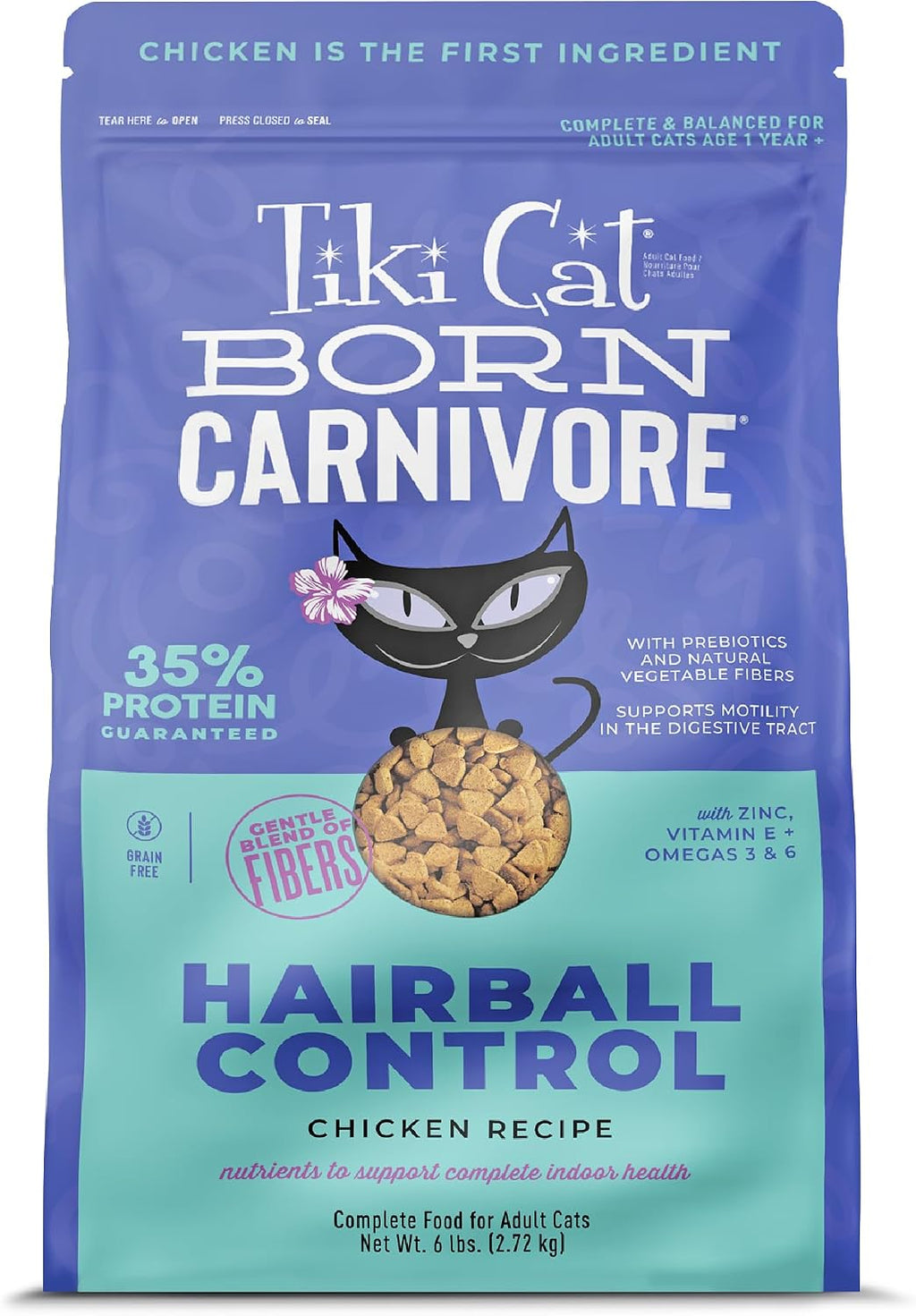 Tiki Cat Born Carnivore Dry Cat Food Hairball Control, Chicken, 6 lb Bag