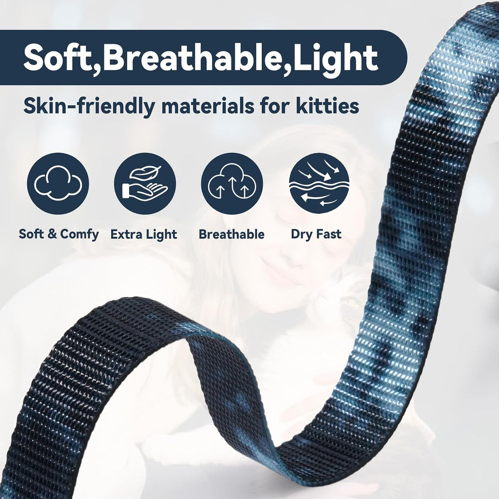 Cat Harness and Leash Set, 3-in-1 Escape Proof Adjustable, Comfortable Soft Lightweight, Safe, Easy to Wear, Walking Travel Kitten Harness for Small Medium Large Cats （Black