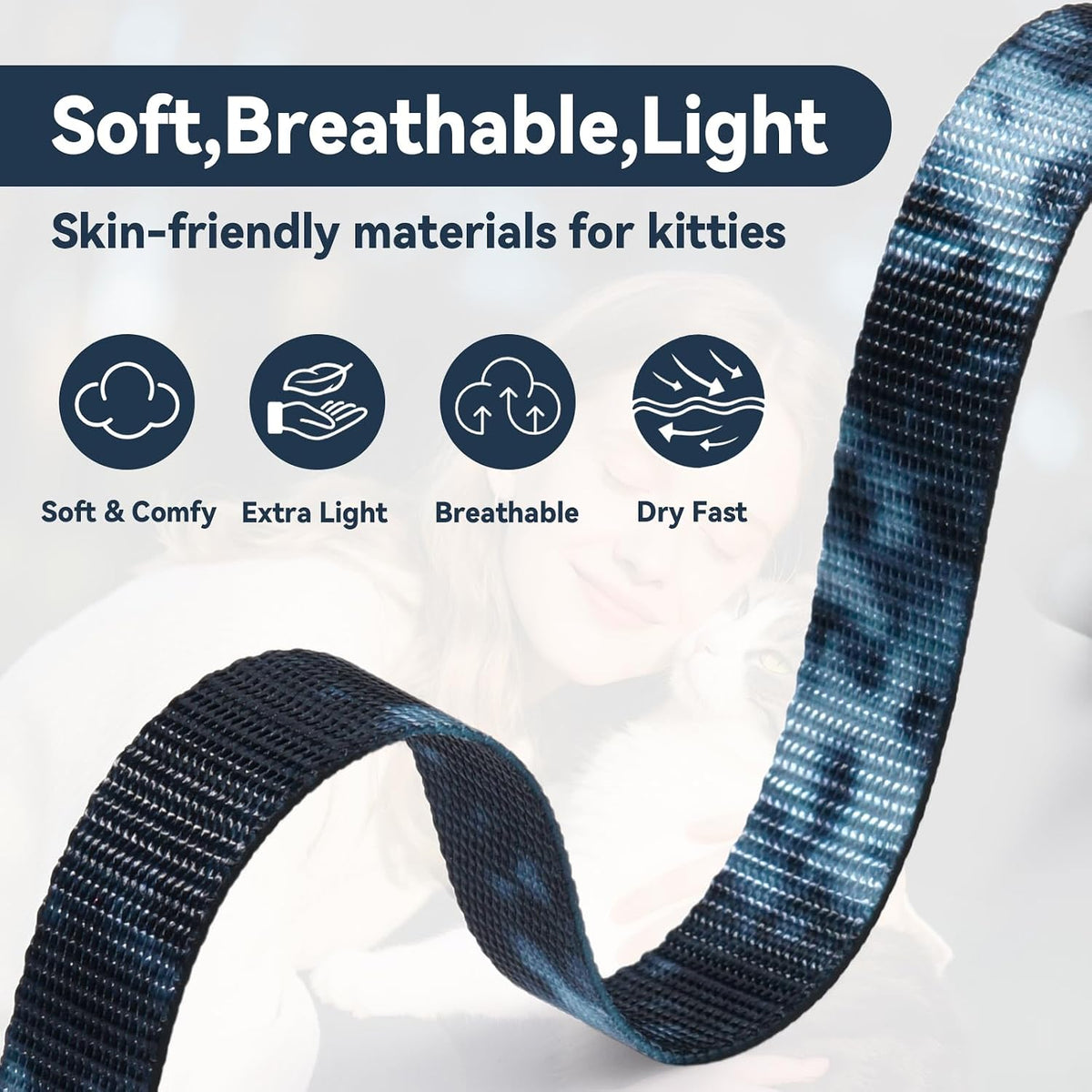 Cat Harness and Leash Set, 3-in-1 Escape Proof Adjustable, Comfortable Soft Lightweight, Safe, Easy to Wear, Walking Travel Kitten Harness for Small Medium Large Cats （Black